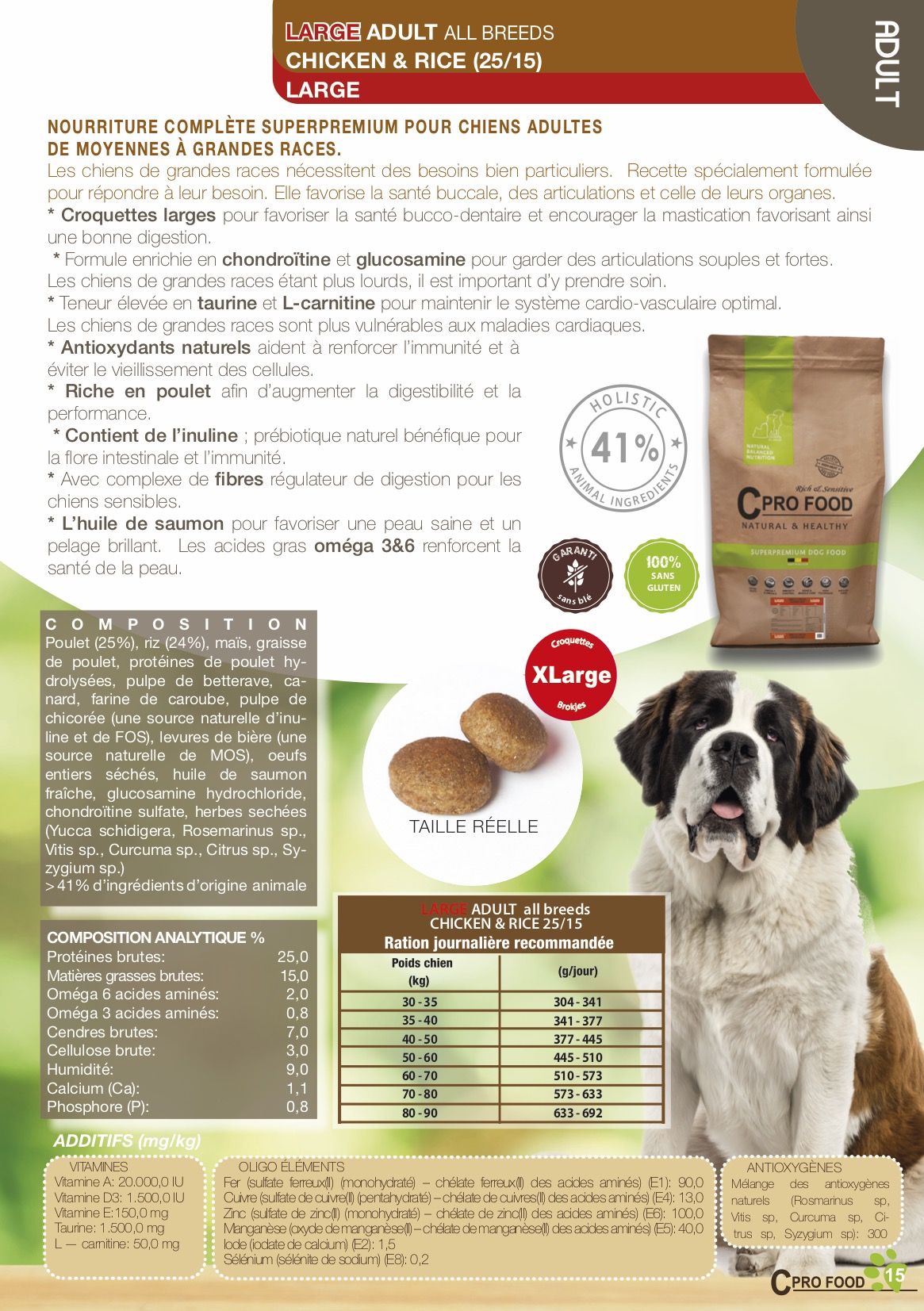 CProFood Adulte Poulet Riz Large : croquettes pour chiens