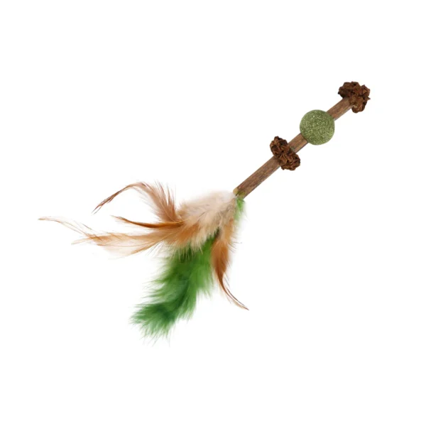 Bâton à Plumes et Billes jouet pour chat au matabi et à l'herbe à chat